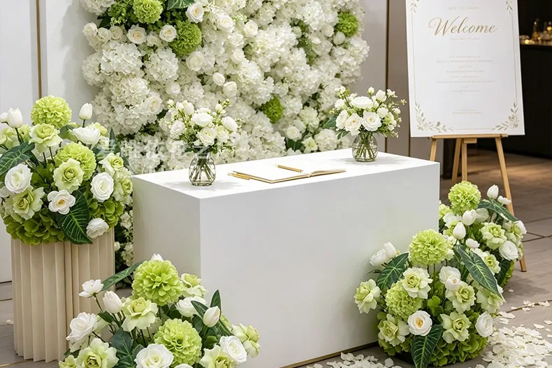 Künstliche Blumenkugel Grün-Weiß Hochzeitstisch-Dekoration Rose Hortensie Blumenarrangement für Party Bankett Event Heim-Deko – Detail 7