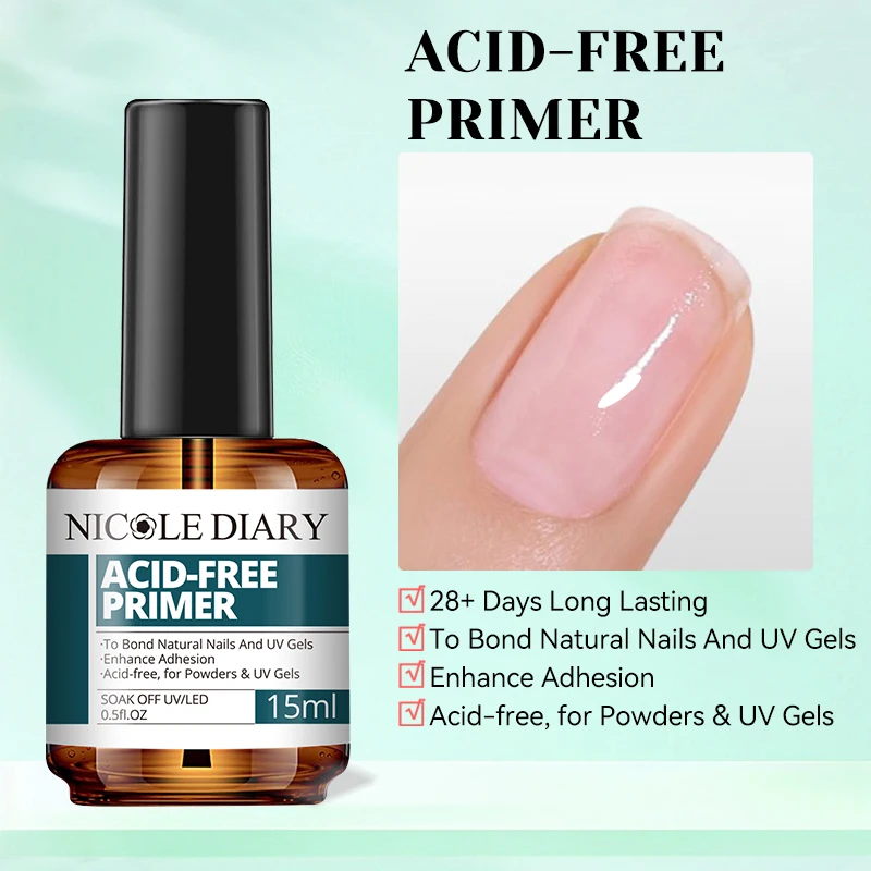 NICOLE DIARY 15ML Nail Prep Dehydrator Acid-free Primers Gel Soak Off UV Nail Polish Long Lasting Air Dry for Gel Polish Manicu