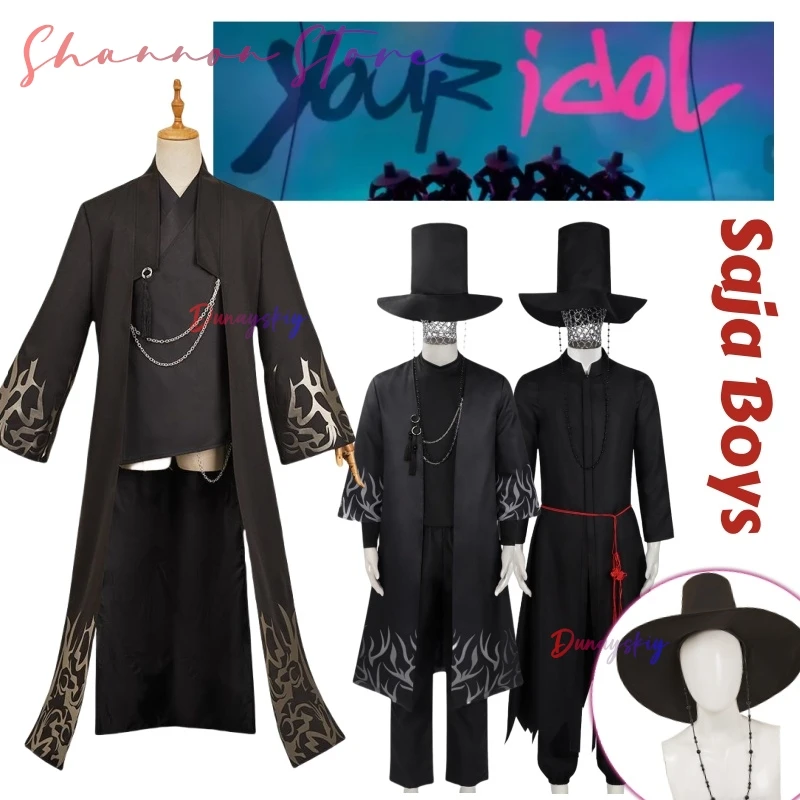 

Аниме фильм Demon KPOP Saja Boys Jinu косплей костюм Your Idol черные халаты унисекс наряд шляпа на Хэллоуин маскировка для взрослых детей