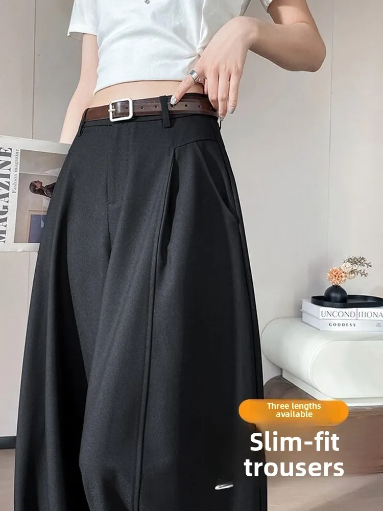 

High Waist Straight Leg Wide Leg Pants Women's Slim Fit Trousers Casual Summer Thin Knife Pants Fashionable Ladies Trousers