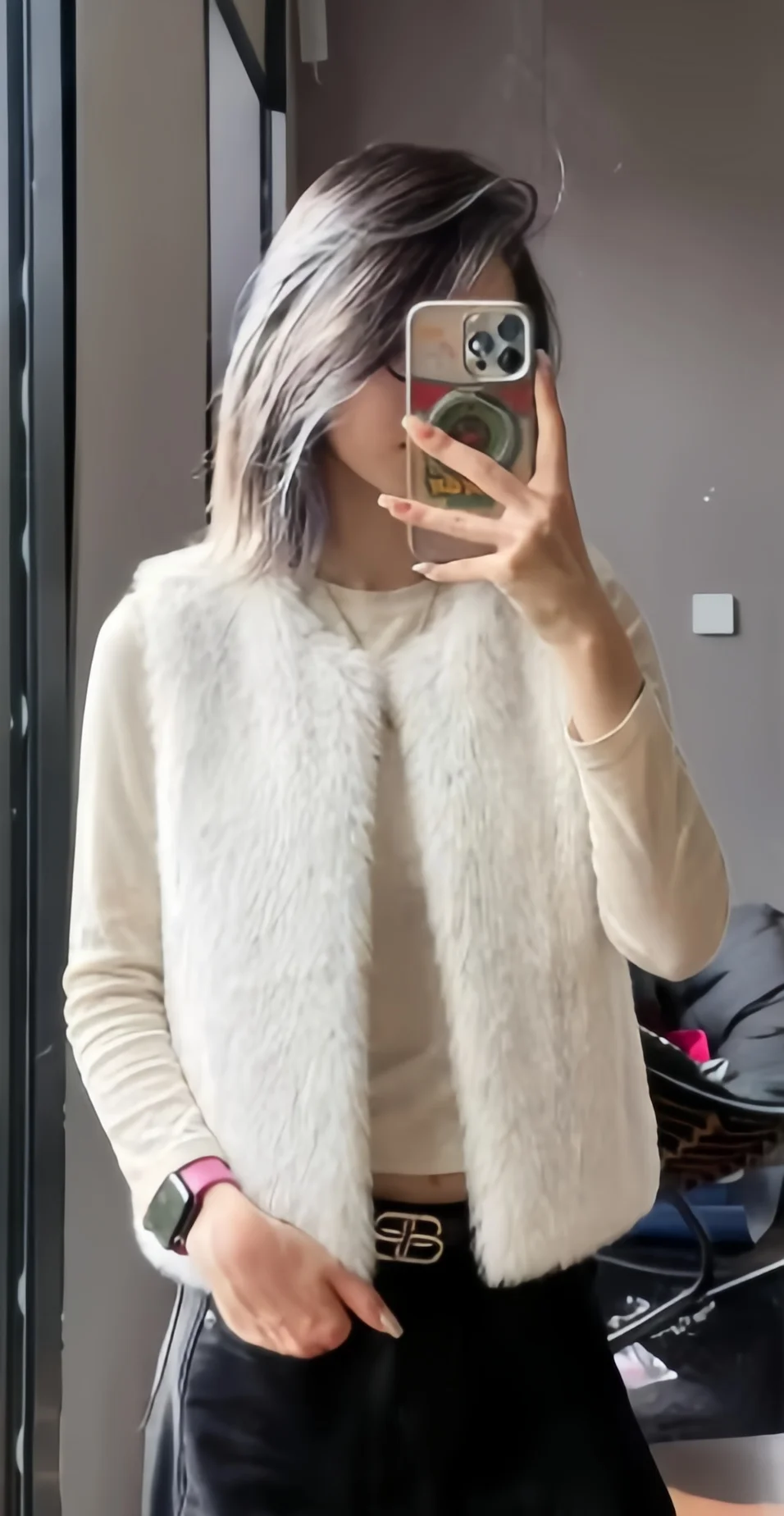 Guobioziy Women's Cardigan Vest Jacket Solid Color Coat Vest Street Style Fashion Solid Color Sleeveless Faux Fur Vest