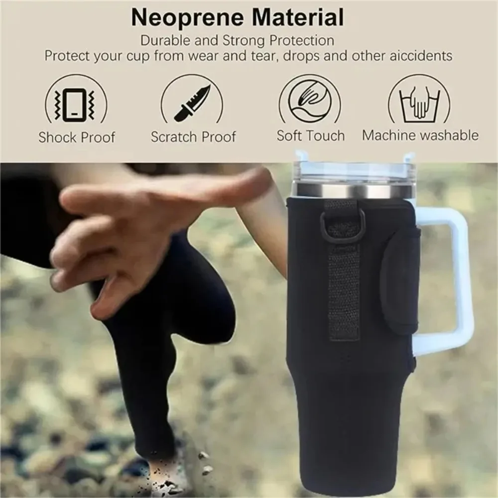 40OzCar Cup Holder Water Bottle Bag with Adjustable Shoulder Strap and Straw Holder Portable Water Bottle Bag for Outdoor Travel image 4