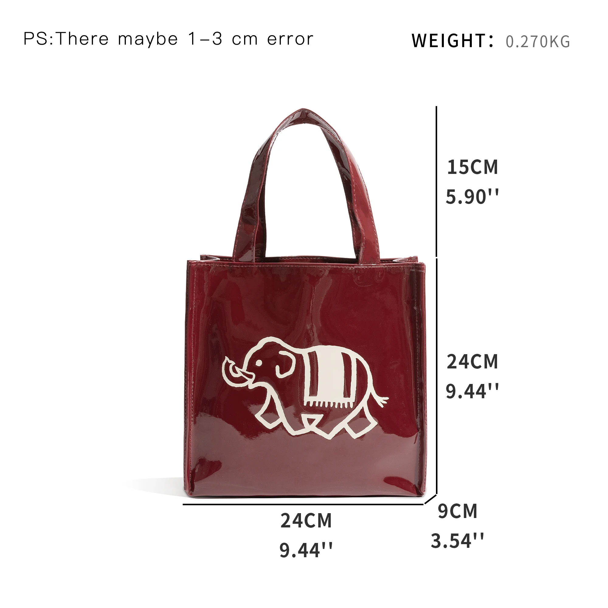 KOKOPEAS Graphic Printed Women PVC Tote Bag Designer Small Cartoon Elephant Girl Cute Daily Handbag Fashion Reusable Satchel Pur