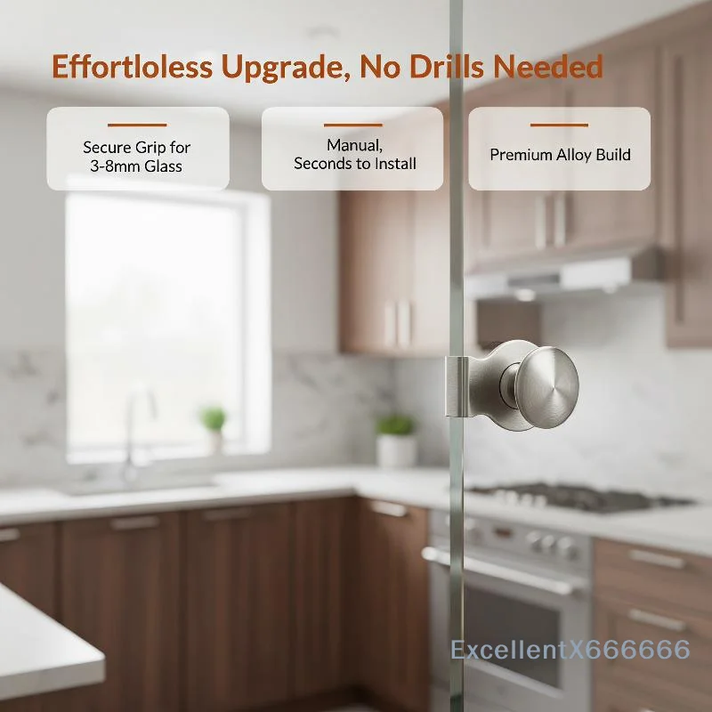 Stainless Steel No Drill Glass Cabinet Door Pull Anti Slip Long Lasting Durable For Bathroom Kitchen Glass Cabinet Doors