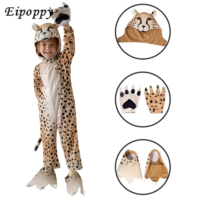 

Leopard Suit Cute Animal World For Children Halloween Cosplay Costume Carnival Party Jumpsuit Girls Boys Children's Day Gift