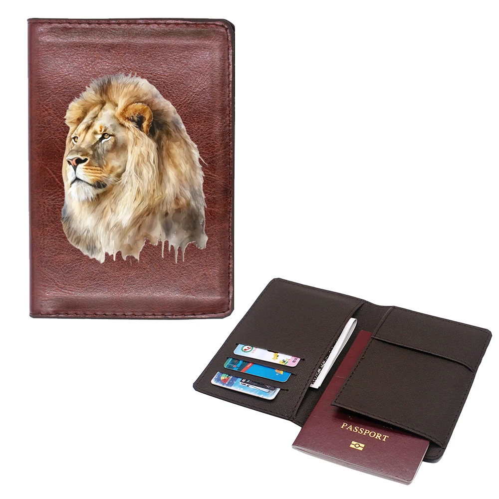 

Classic Cool lion head design Passport Cover Men Women Leather Slim ID Card Travel Holder Pocket Wallet Purse Money Case