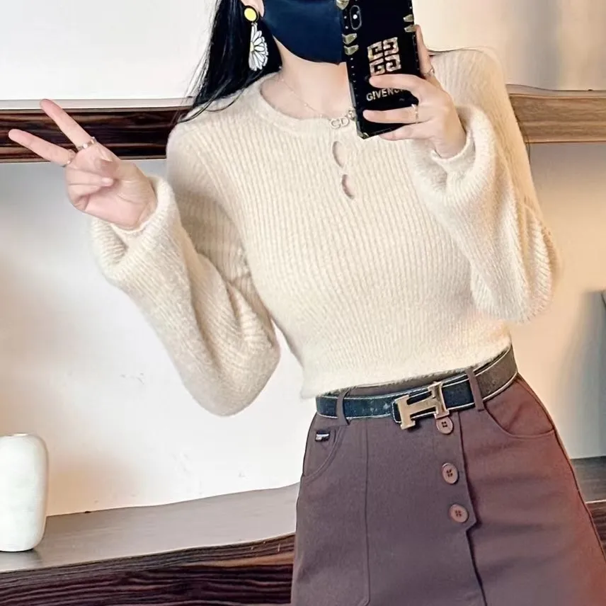 

Осенне-зимняя трикотажная базовая рубашка с длинными рукавами, женский пуловер с круглым вырезом, одежда, простой универсальный свитер, тонкие топы, футболки B69