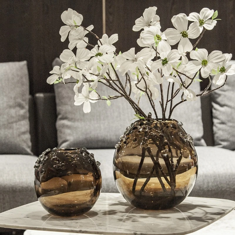 Tea brown retro ball exquisite desktop small vase, personalized art living room decorative ornament crafts