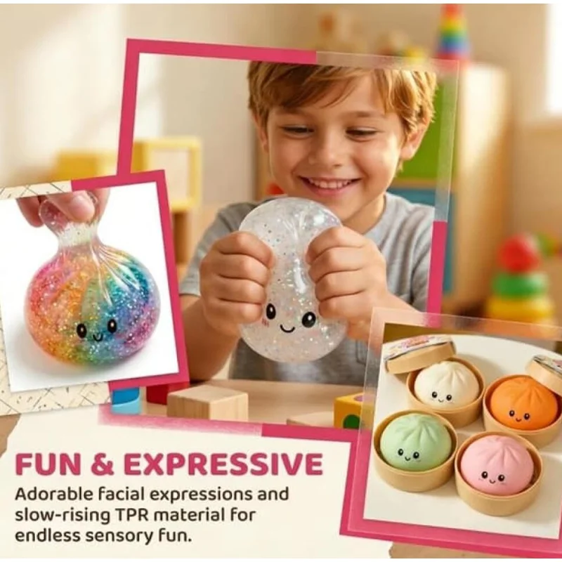 Realistic Flash Extrusion Buns With Steamer Transparent Slow Rebound Soft Pressure Ball Toy Parties Desktop Flash Small Gifts