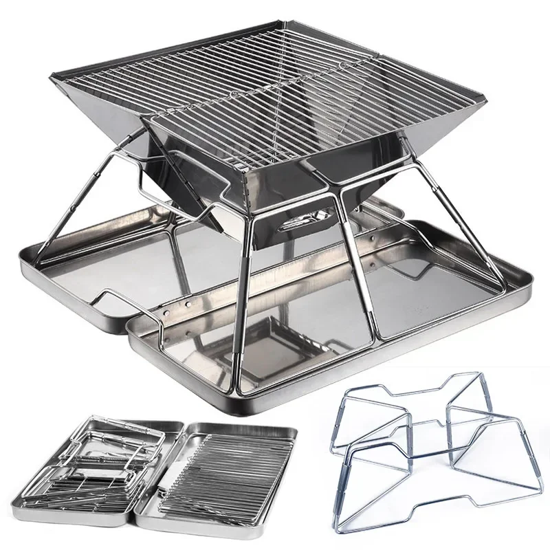 Stainless Steel Folding Grill Outdoor Portable Camping Stove Wood Stove Camping Burning Table Barbecue Grill Campfire Stove