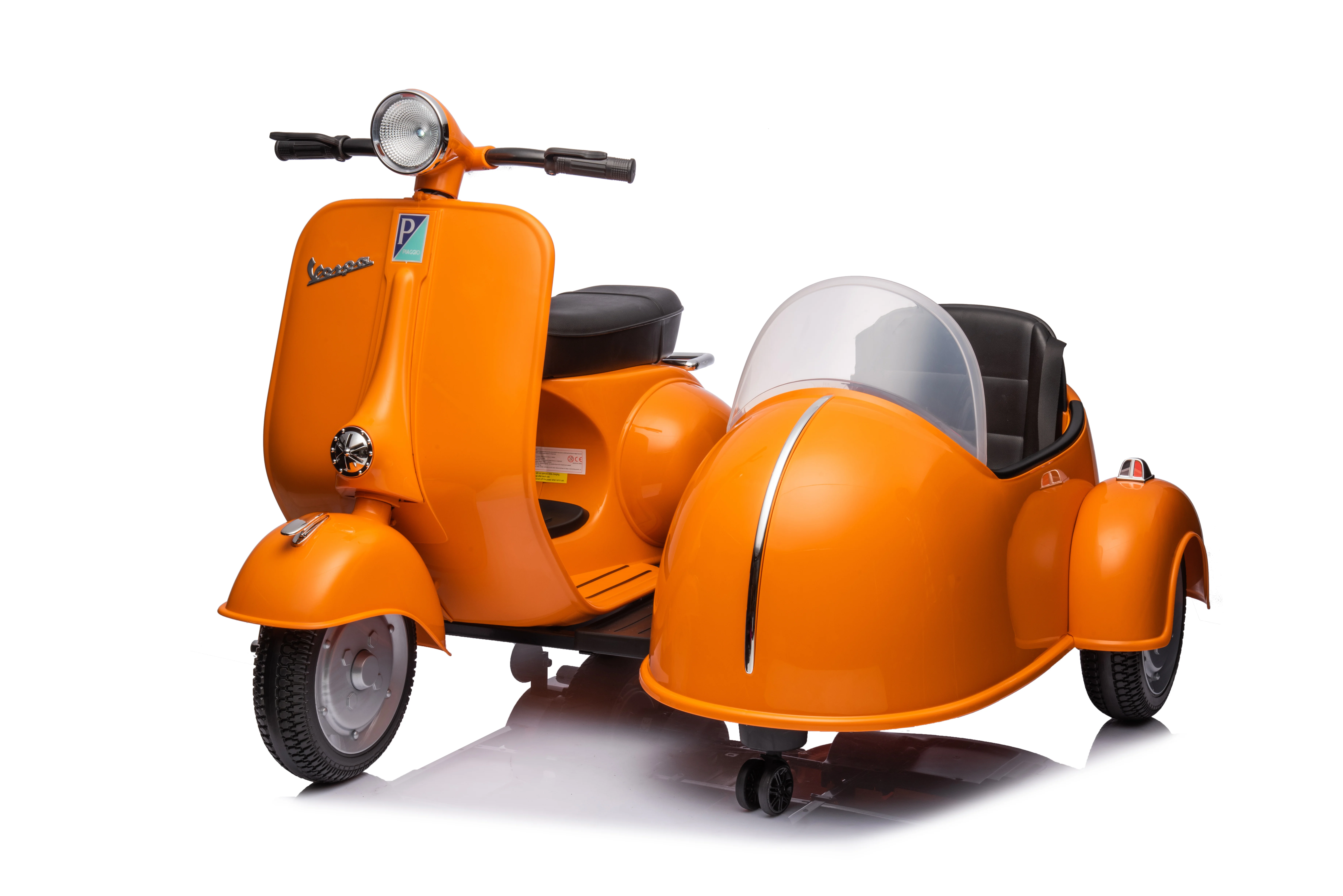 Motocicleta com carro lateral para crianças, carro elétrico com passeio, scooter Vespa, carro elétrico, 12V