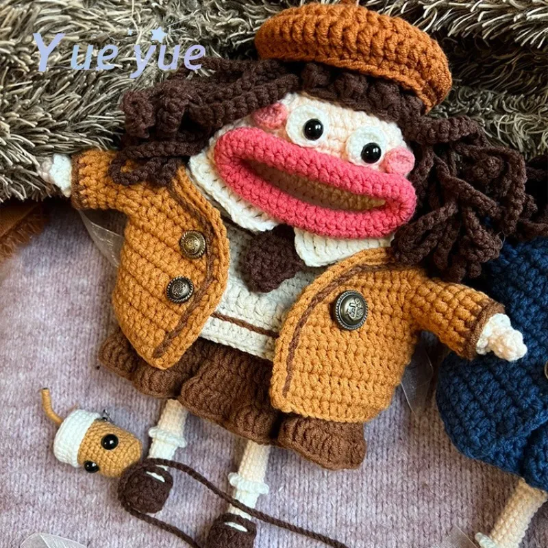 

No-finished Product Lollipop Sweet Girl Sausage Mouth Mobile Phone Handmade DIY Crochet Cute Big Bag Ugly Doll Woolen Crossbody