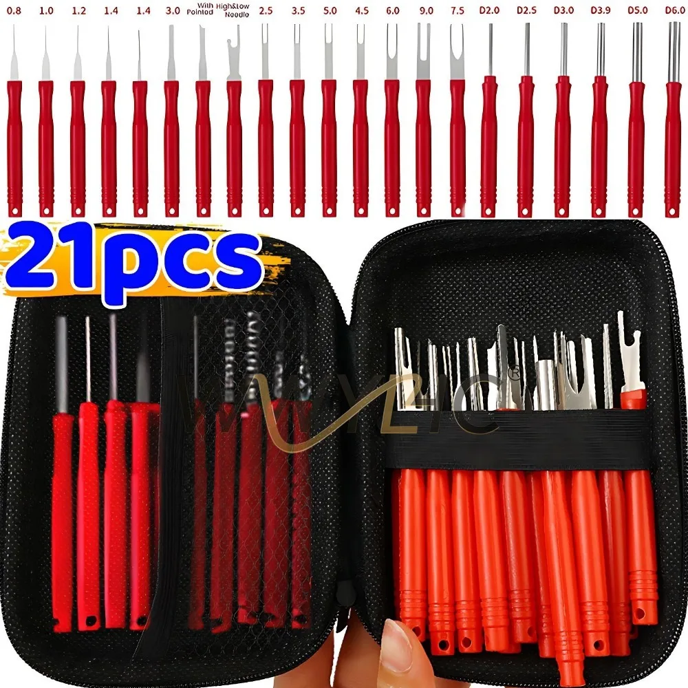 21Pcs Car Terminal Removal Tool Kit Wire Connector Pin Extractor Puller Release Key Extractor for Auto Electrical Repair Set