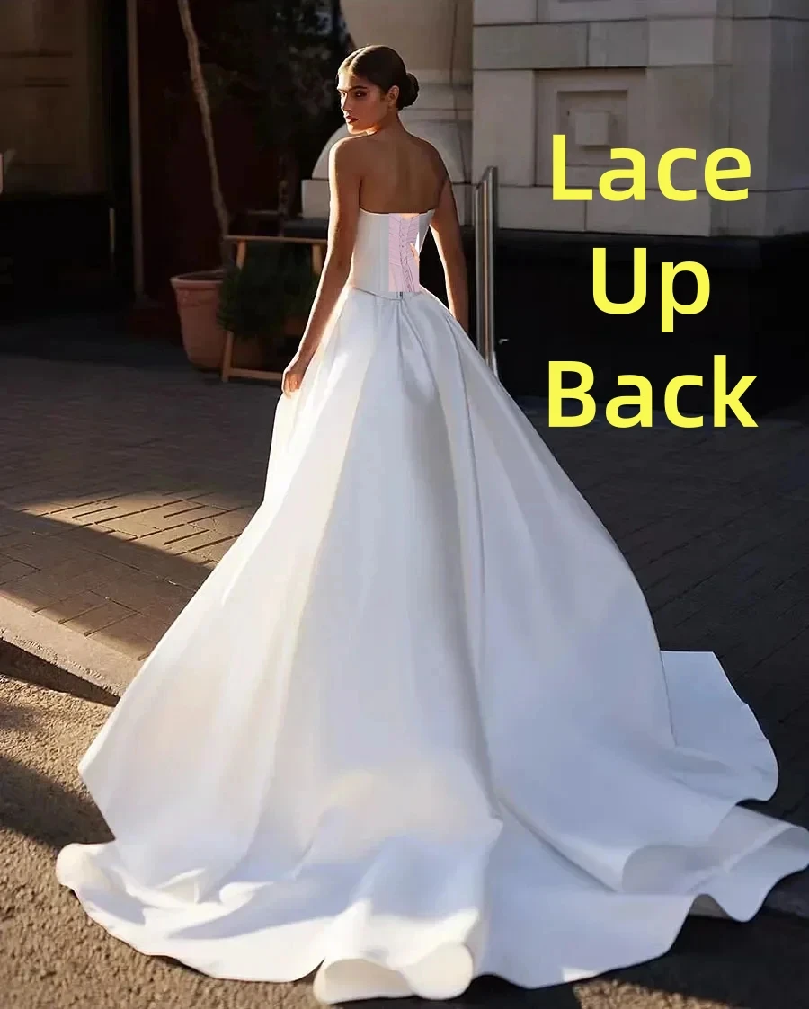 فساتين زفاف مشد من الساتان Bohomaid للعروس طويلة لؤلؤ مطرز على الشاطئ على شكل حرف A فساتين زفاف طويلة