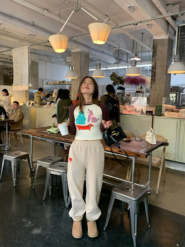 Women's Embroidered Fce Sports Set Long Sve Zipper Hooded Sweatirt Pants Autumn Winter Design Two-Piece Casual Outfit