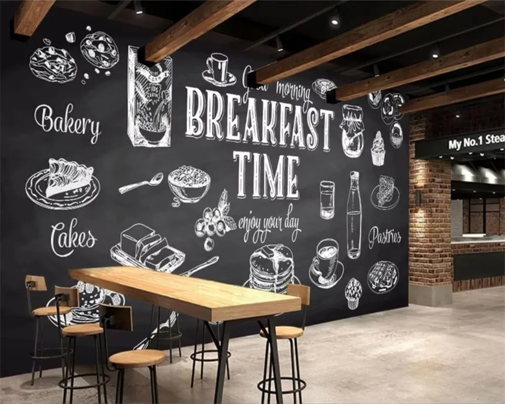 Custom wallpaper photos retro hand-painted blackboard coffee shop background wall home decoration mural 3d wallpaper