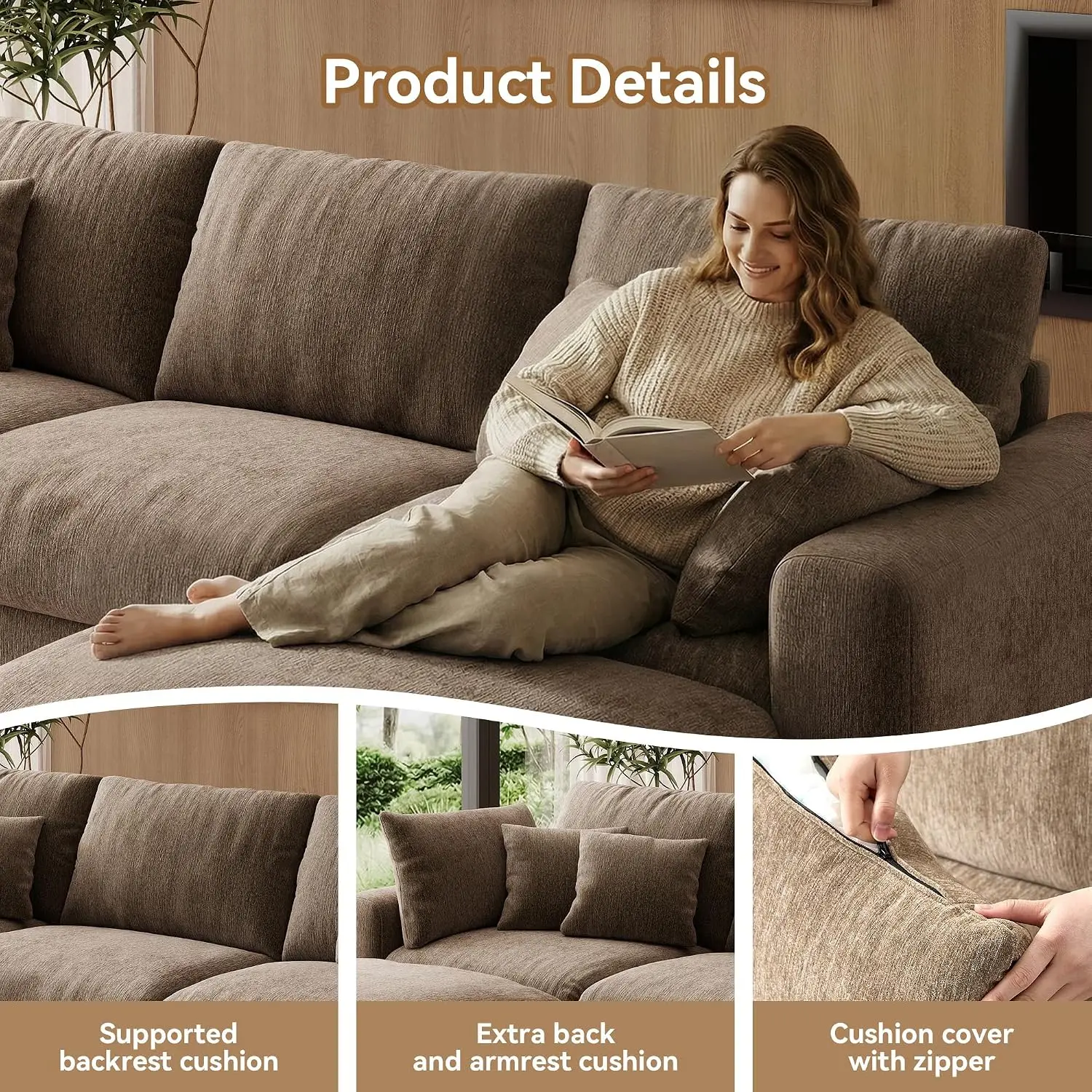 Cloud Sectional Sofa with Deep Seat, Modular L-Shape Couch with Storage Ottoman for Living Room, Chenille, 110