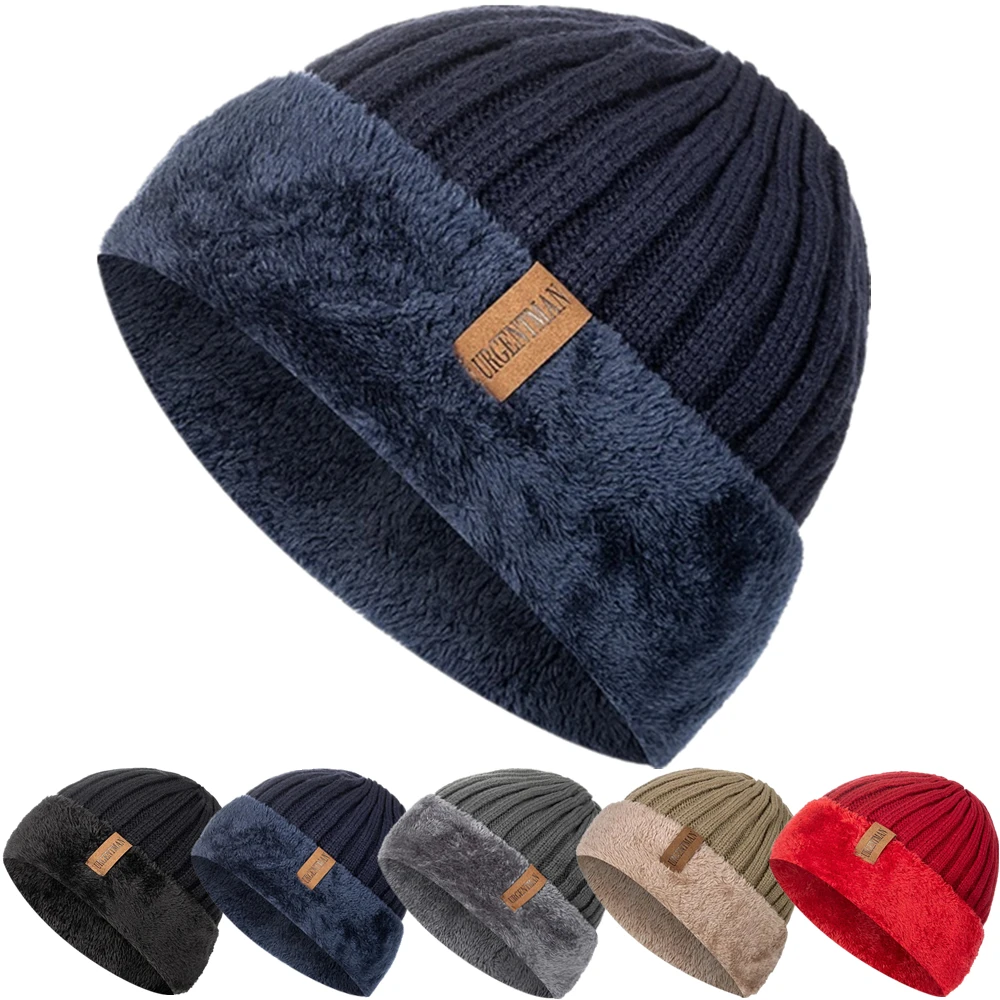 Unisex Thicken Winter Hat Keep Warm Plush Fur Lined Flanging Cap Stylish Beanie Hats For Men &Women Outdoor Knitted Hat