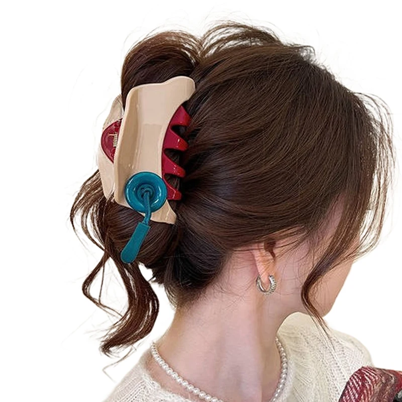 Red Button Grab Clip Women 2024 Back Of Head Hair Clip Headpiece Hairpin Hair Accessories