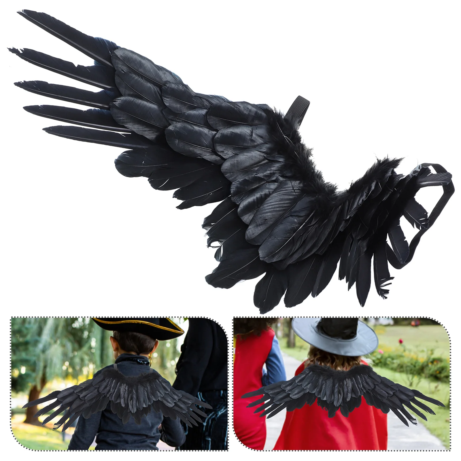 Fairy Wings Woman Angel Costume for Cosplay Black Open Swing Halloween Kids Accessory Bride