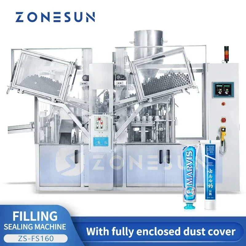 ZONESUN التلقائي البلاستيك الألومنيوم أنبوب ملء وختم آلة معجون الأسنان حاوية مستحضرات التجميل السدادة التعبئة والتغليف ZS-FS160