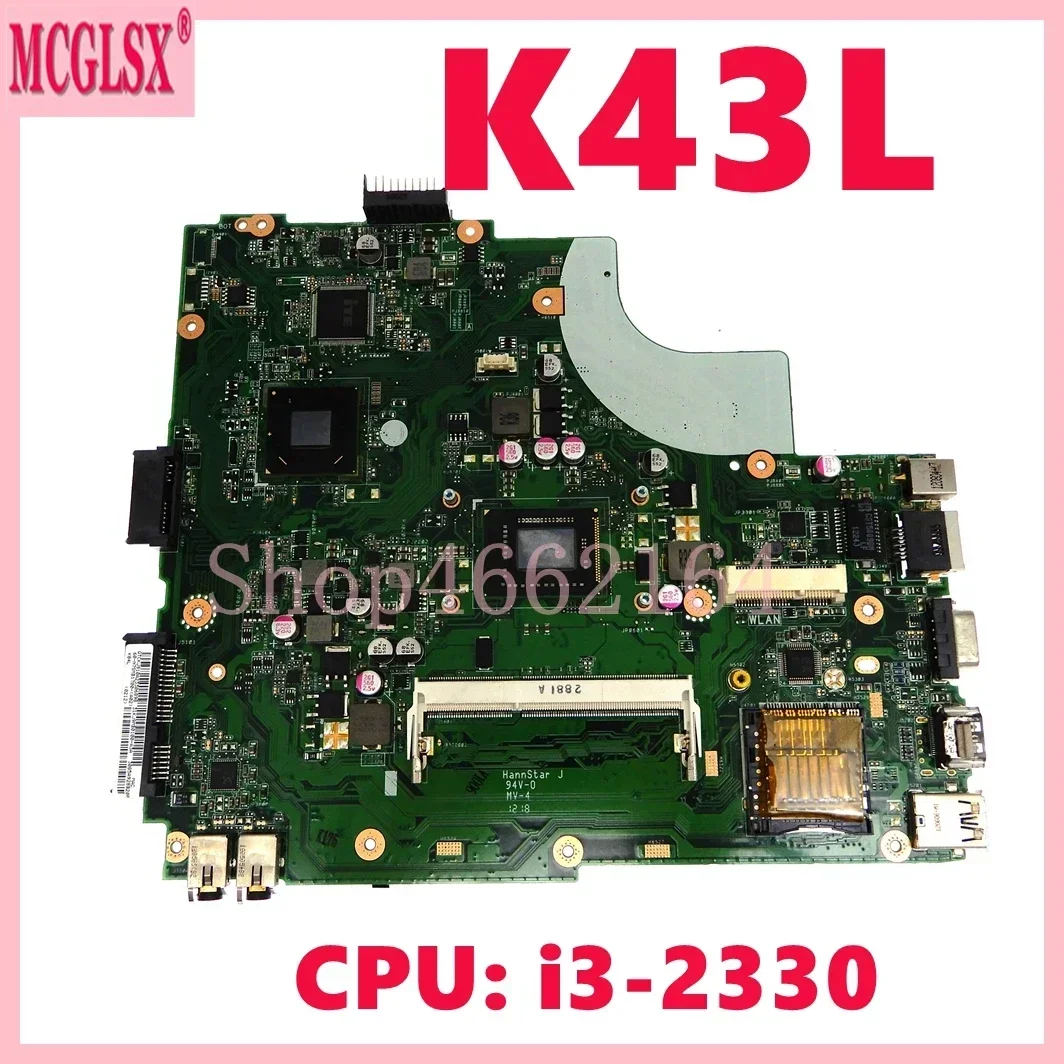 K43L with i3-2330U CPU HM65 REV 5.0  Mainboard For ASUS X44K X44H X84H K84L K43L Laptop Motherboard 100% Tested OK