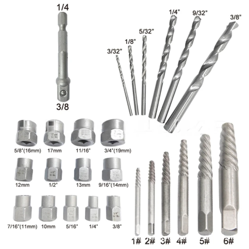 26 Stuks Beschadigd Tapeinduithalerset & Bouttrekker Set Gebroken Schroef Bouttrekker Remover Gemakkelijk Tool Dropship