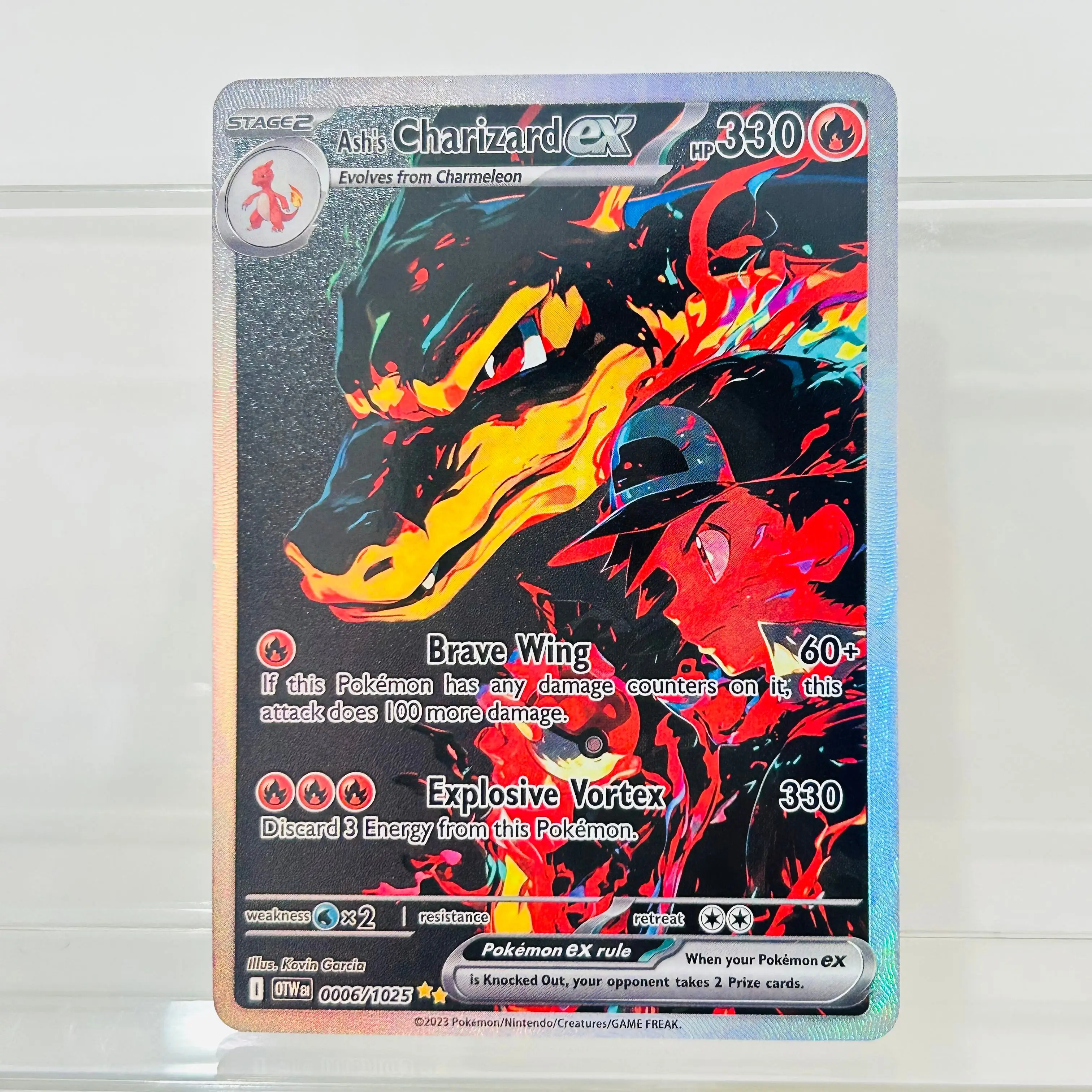 Ash's Charizard ex 0006/1025 Englische DIY Holografische Folien-Texturkarte, Perfekter Zustand Premium Anime Sammelkarte – Detail 3