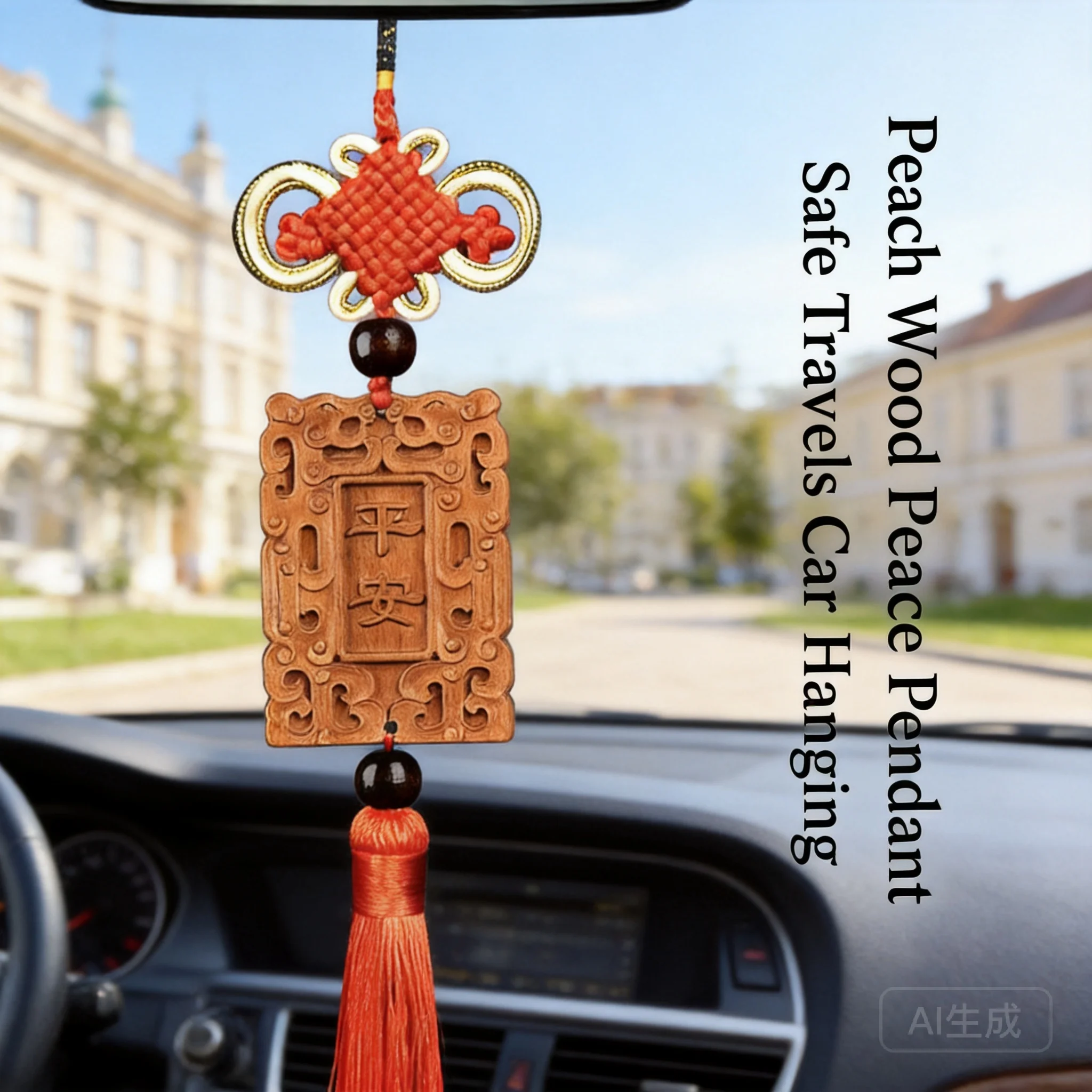 2026 Car Rearview Mirror Pendant Chinese Style Auto Interior Decor Blessing Good Luck Safety Ornament Carved Peach Wood With Chi