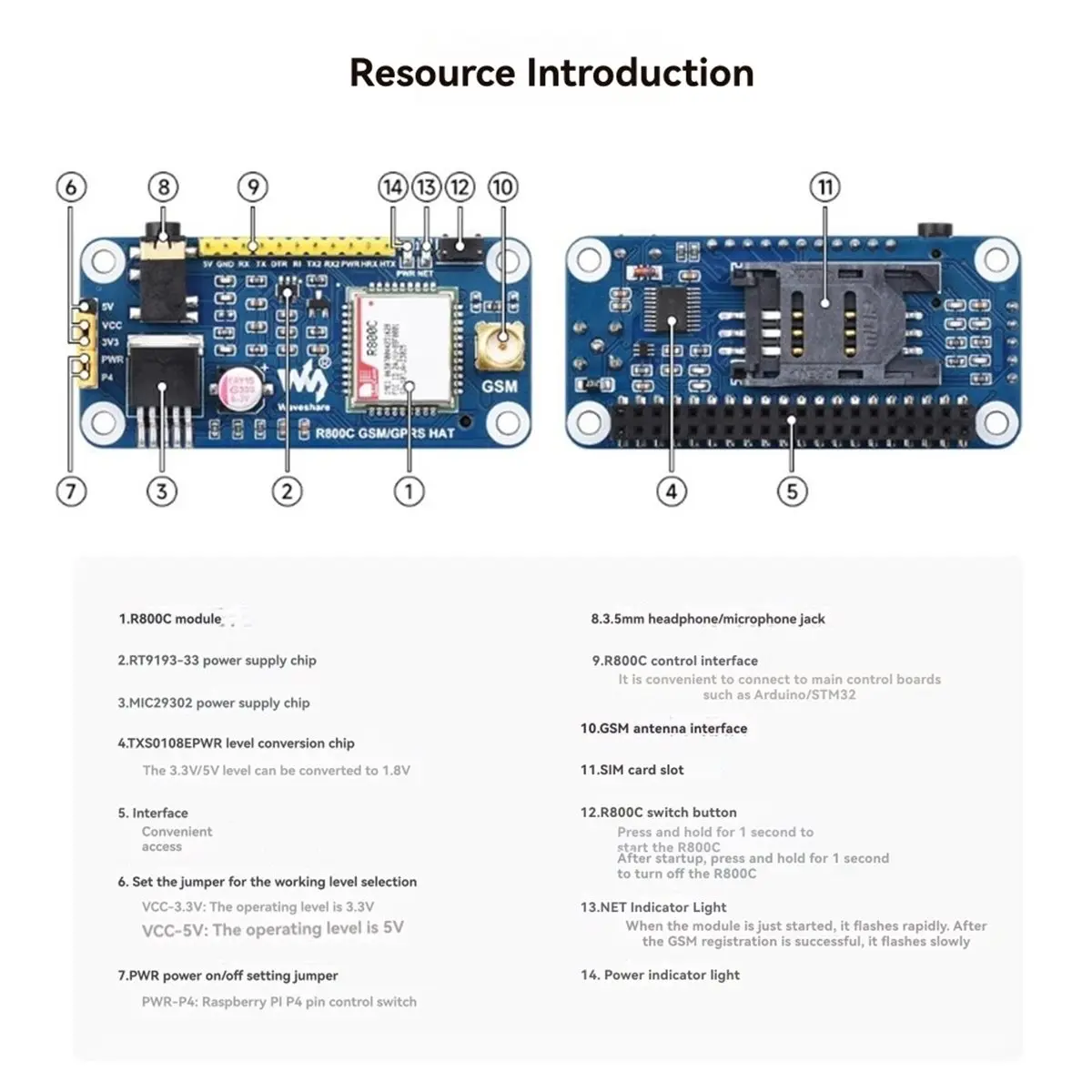 A26Z  2G Network R800C GSM GPRS Expansion Board for Zero 2 W 3 3B 4 5 Accessories Breakout Shield HAT Kit