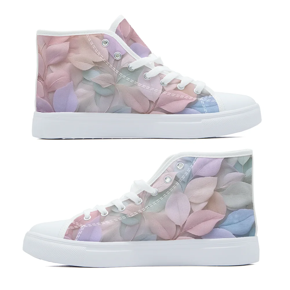 

Fresh pink and green floral print casual high-top canvas shoes for women fashion shoes sneakers