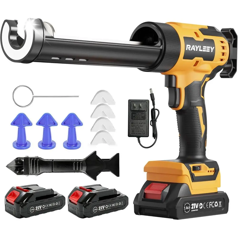 

Аккумуляторный пистолет для герметика с 2 аккумуляторами по 2000 мАч, 9 насадок для удаления герметика, 6 регулируемых насадок, автоматическое втягивание, светодиодная подсветка, для силиконового герметика