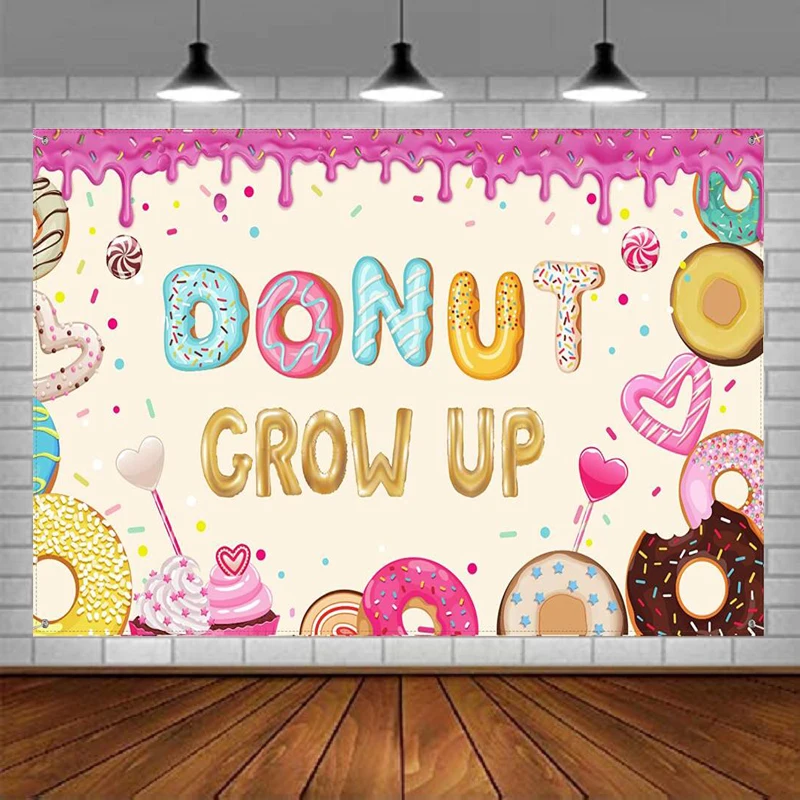 Photography Backdrop Donut Grow up Background Party Decorations For Newborn Kids Girls Birthday Party Baby Shower Supplies