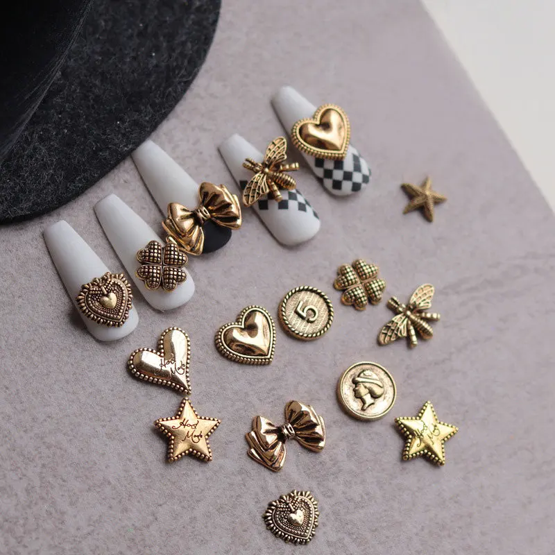 20pcs/lot Love Heart Bee Bow Round Alloy Metal Rivets Nail Art Decorations Supplies DIY Nails Accesorios Jewelry Designs Charms