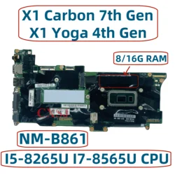 01yu356 Fx490 NM-B861 Voor Lenovo Denkpad X1 Carbon 7e Gen/X1 Yoga 4e Gen Laptop Moederbord Met I5 I7 8e Gen Cpu 8/16gb-ram