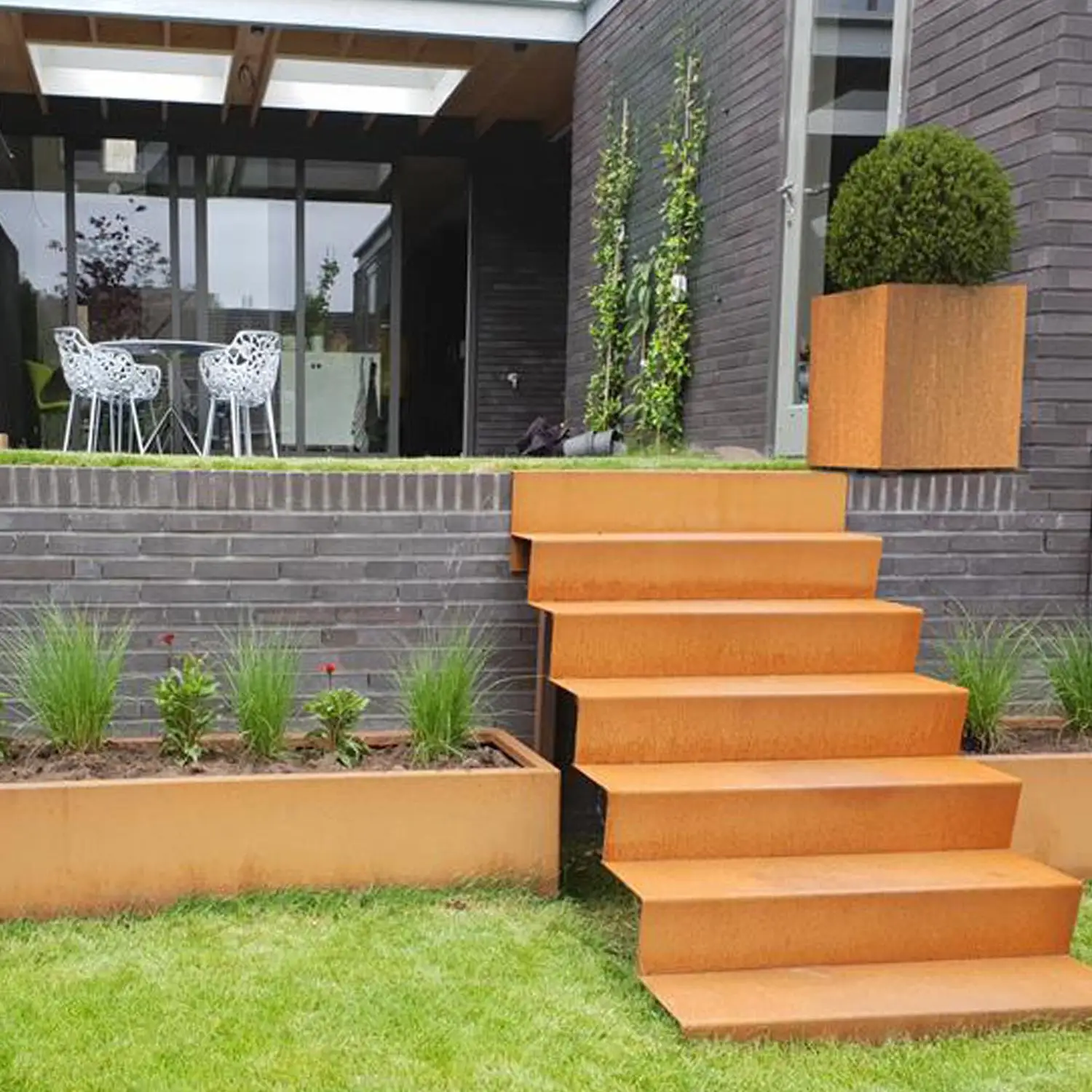 맞춤형 모던 러스틱 웨더링 스틸 정원 계단 야외 금속 계단