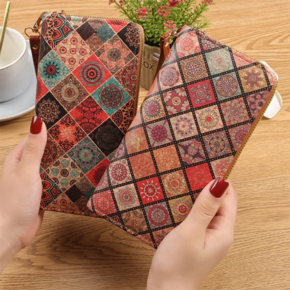 Multi Card Slot Wallet Eco-Friendly Pu Leather Wallet Zipper Coin Purse Multi-Functional Wood Grain Wallet For Travel Women'S