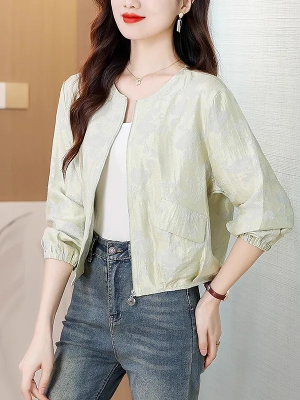 Fashionable round Neck Embroidered Zipper Jacket Short Casual Women's Versatile Baseball Coat Spring Autumn Winter Styles