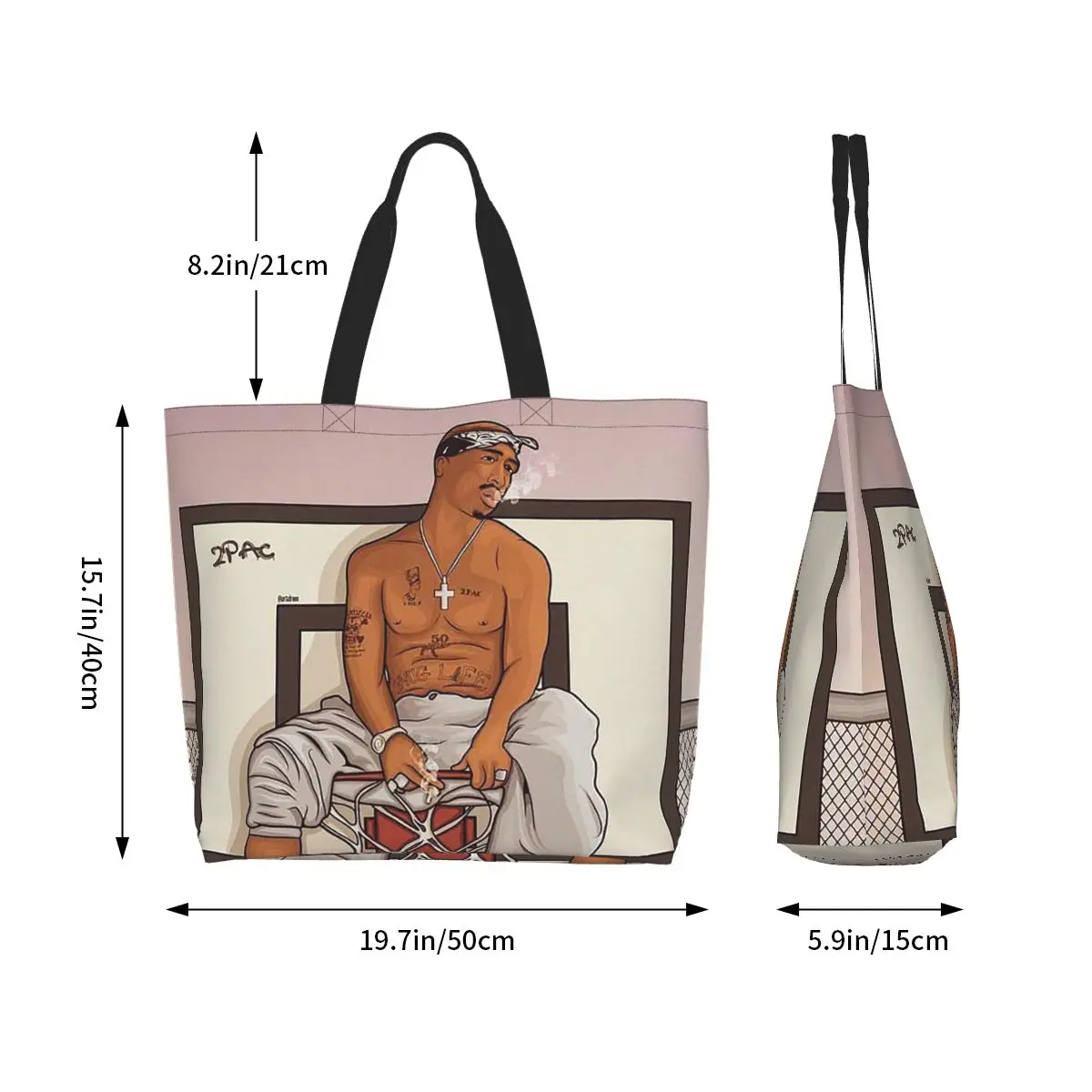 Rapper Tupac 2PAC Hip Hop Shopping Tote Bag Canvas Large Capacity Shoulder Bags Shopper Grocery Handbag for Women