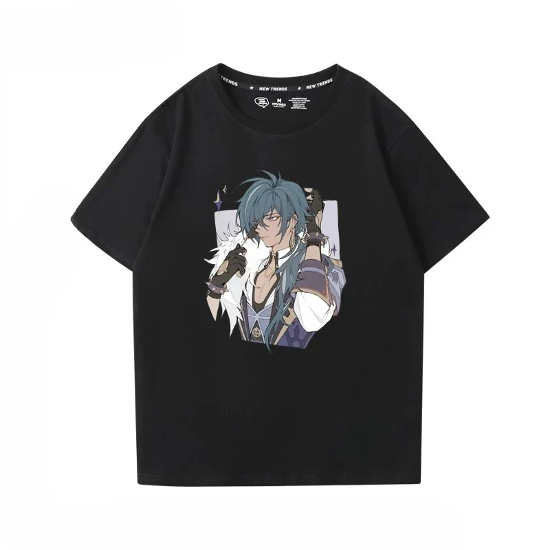 Genshin Impact Anime T-shirt Women Men Tartaglia Diluc Zhongli Kaeya Alberich Cosplay 100% Cotton Short Sleeve Graphic Tees