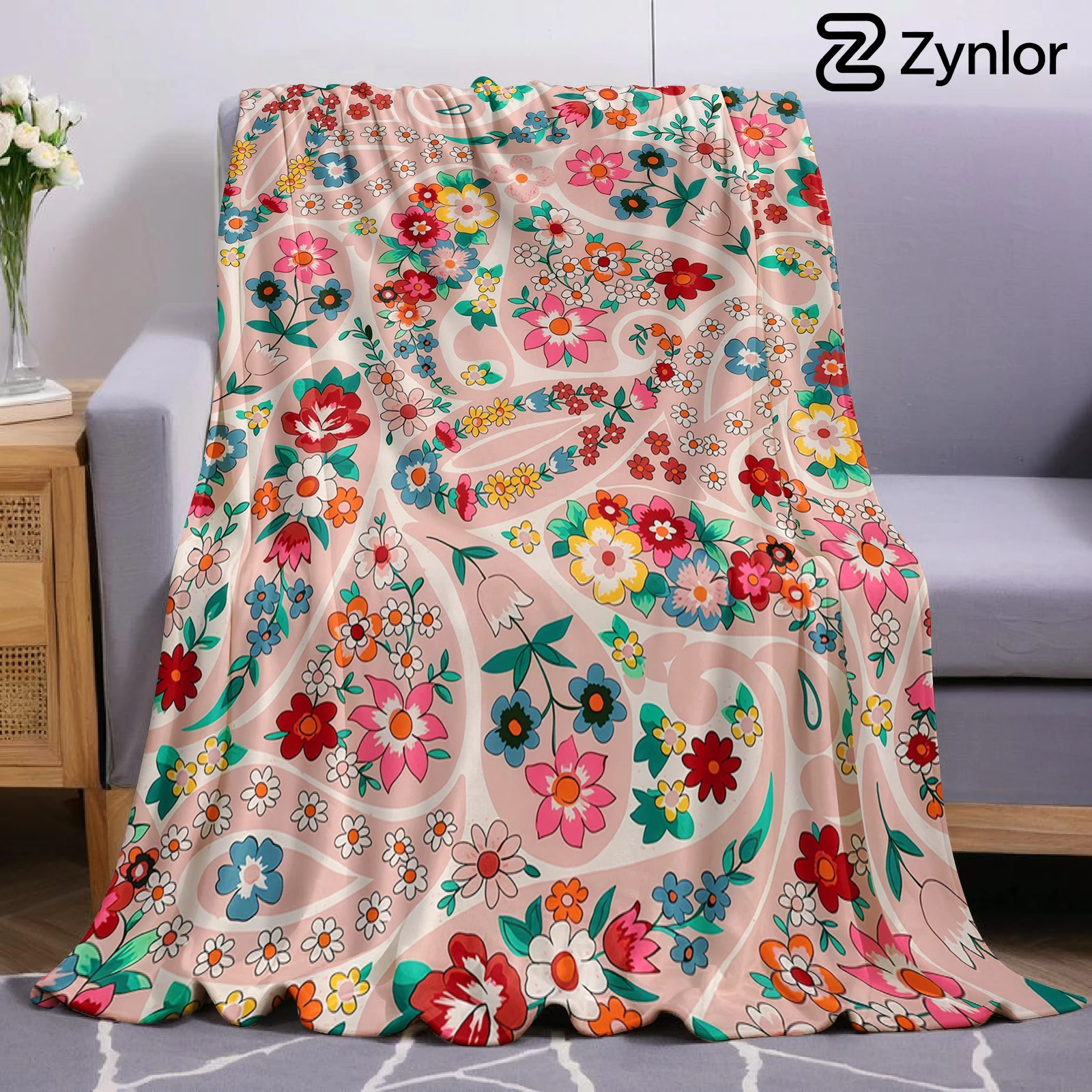 Vintage Floral Cartoon Anime Print Flannel Blanket Soft Warm Throw for Kids Bedroom Sofa Bed Christmas Office Car