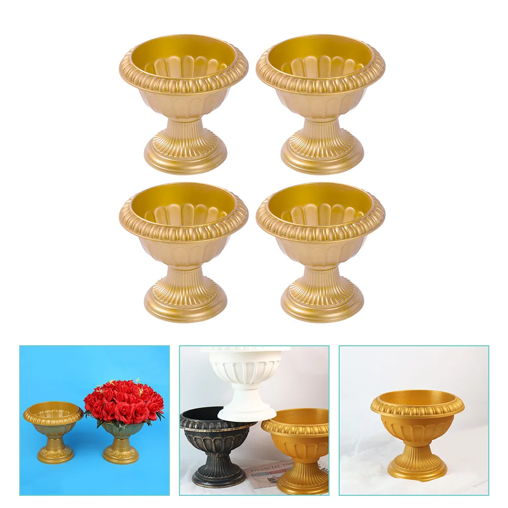 

4 Pcs Gilded Roman Basin Silk Path Column Plant Urn Home Decorative Flower Pot Plastic Garden Pot for Wedding Event