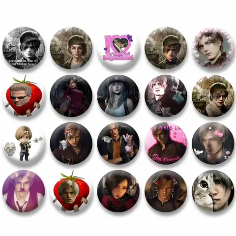 Spel Resident Evil Personlighet Mjuka Knappnålar Tecknad Leon Kennedy Badge Rund Brosch för Väska Jacka Tillbehör Souvenirpresent 10 best sales Pin Resident Evil - №8