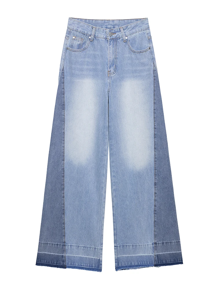 

SIYANG Women Fashion Denim Blue Patchwork Front Zipper Wide Leg Pants Jeans Vintage High Waist Full Length Female Trousers