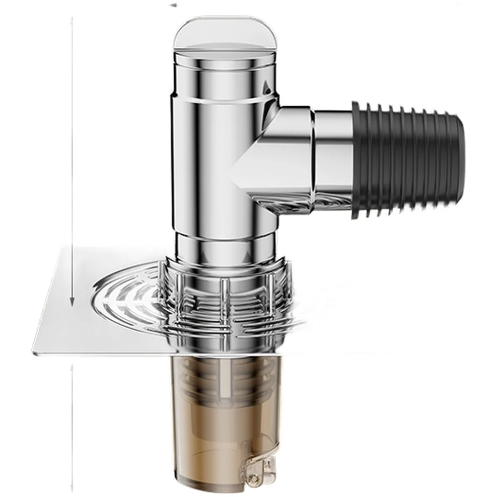 For laundry Machine Sink Floor Drain Adapter T Design Stainless Steel in Humid Environments 8.3x3.2x13.3cm Variant