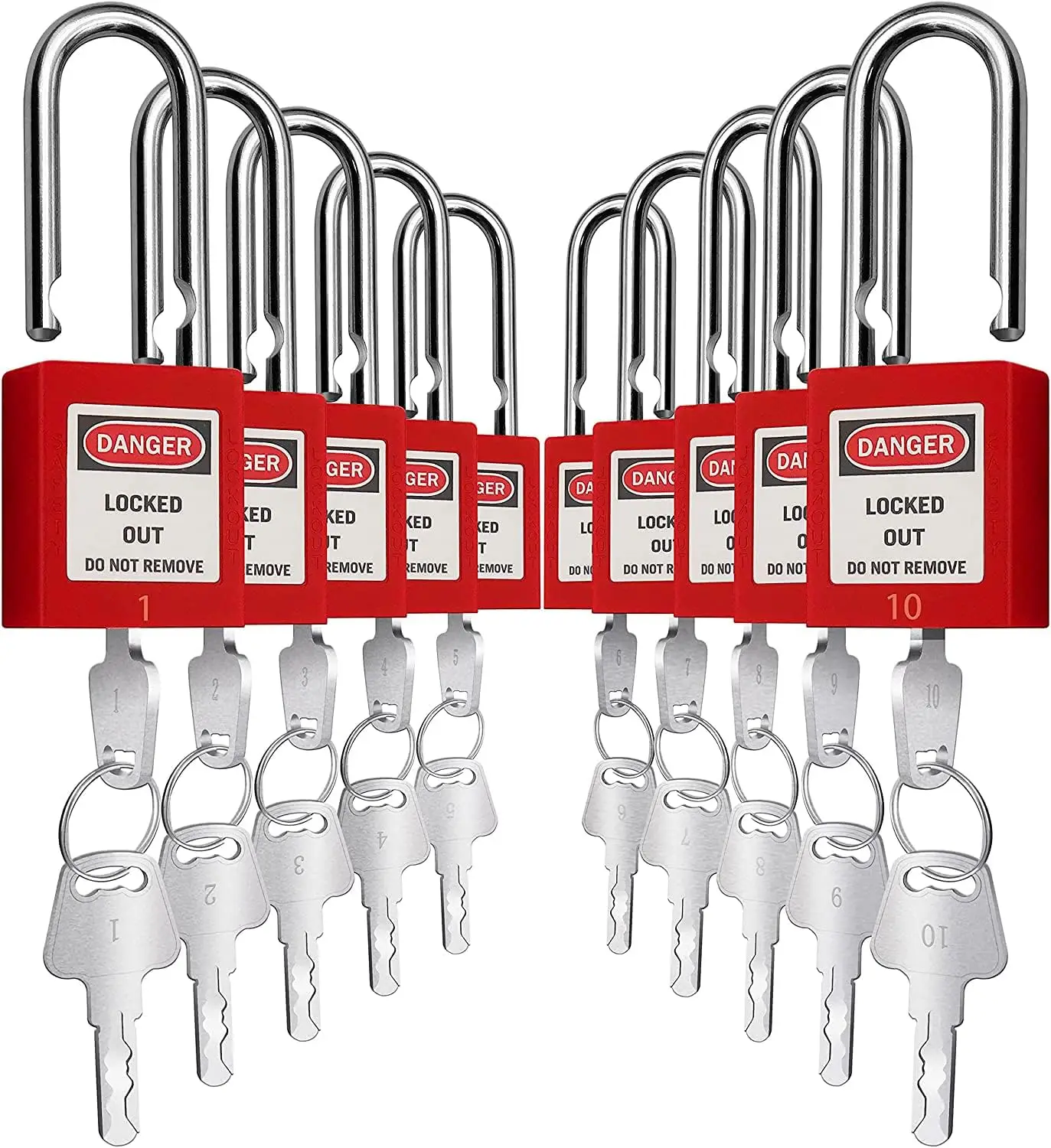 Lockout Tagout Locks, Safety Padlock, Keyed Differently Loto Safety Padlocks for Lock Out Tag Out Kits Station (Red 1-10)