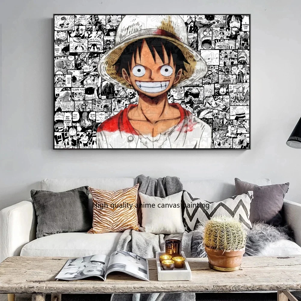 Een Stuk Luffy Anime Poster Wit En Kleur Canvas Schilderij Comic Bar Home Wall Esthetische Kunst Muurschildering Decoratie Cadeau