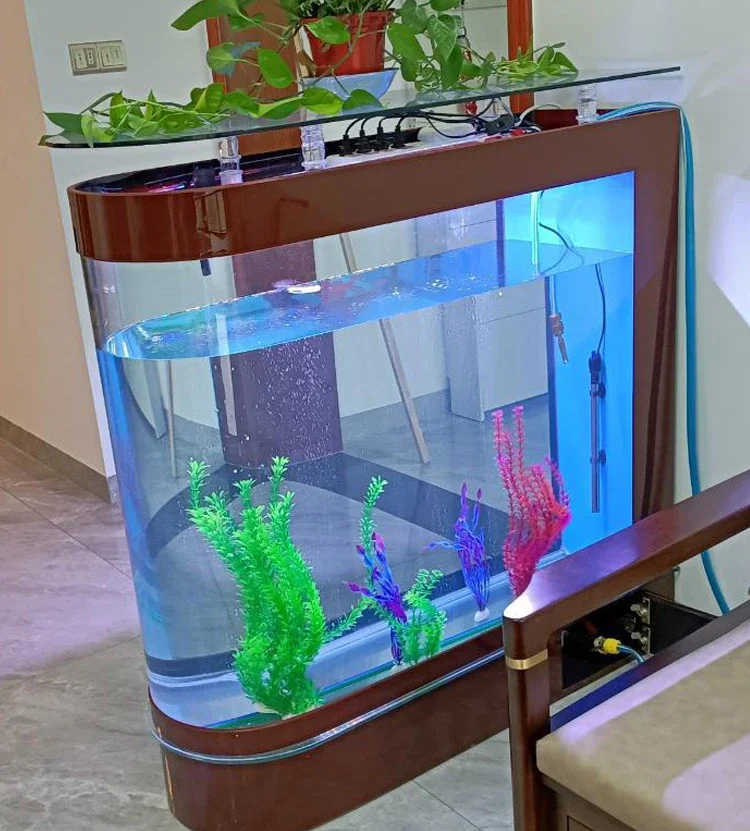 Ecological bullet fish tank living room aquarium glass small large household floor screen tank lazy free to change water