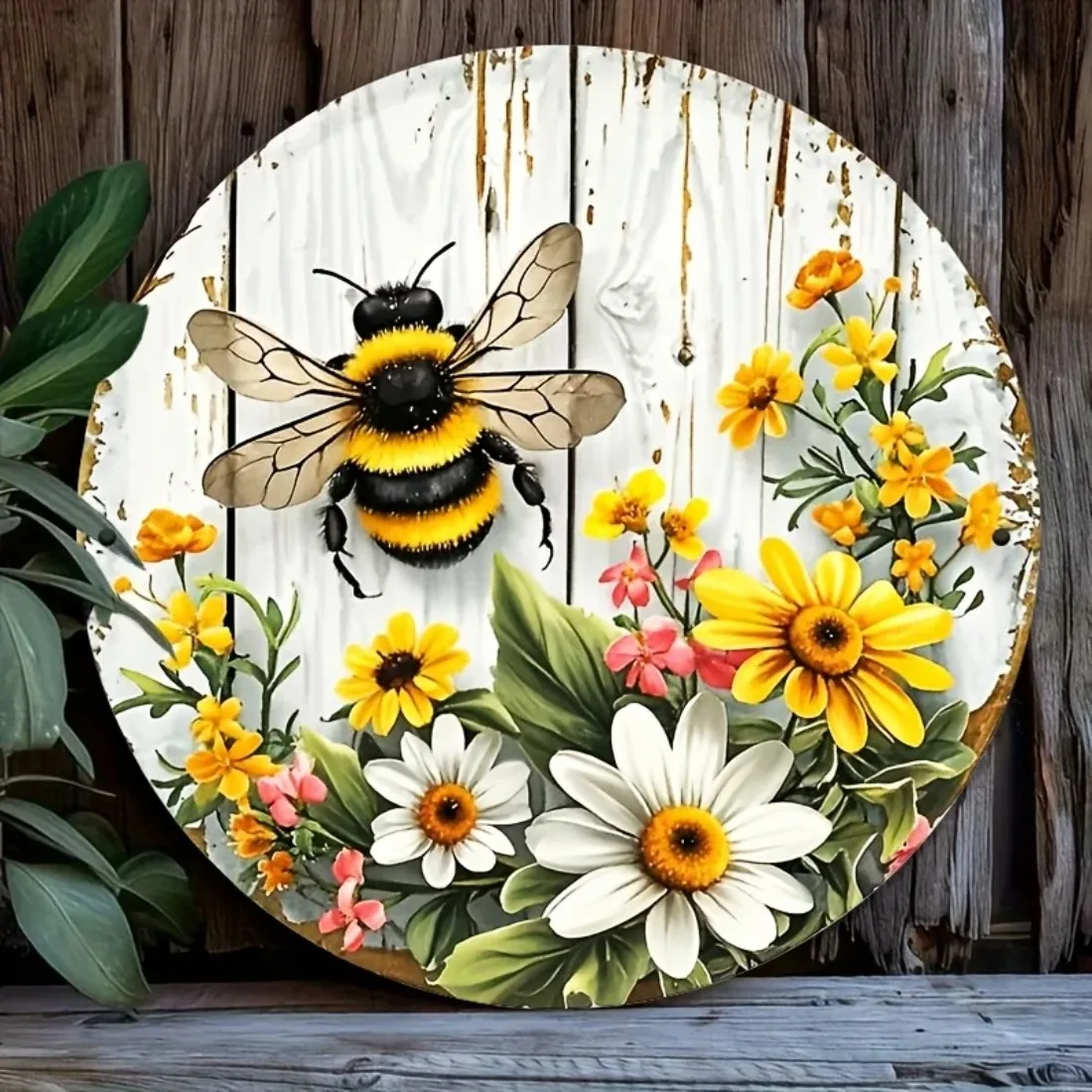 Modern Bee Metal Wall Art，Home Office Garden Decor，Rustic Flower Plaque，Room Wall Art，Decorative 2D Plaque