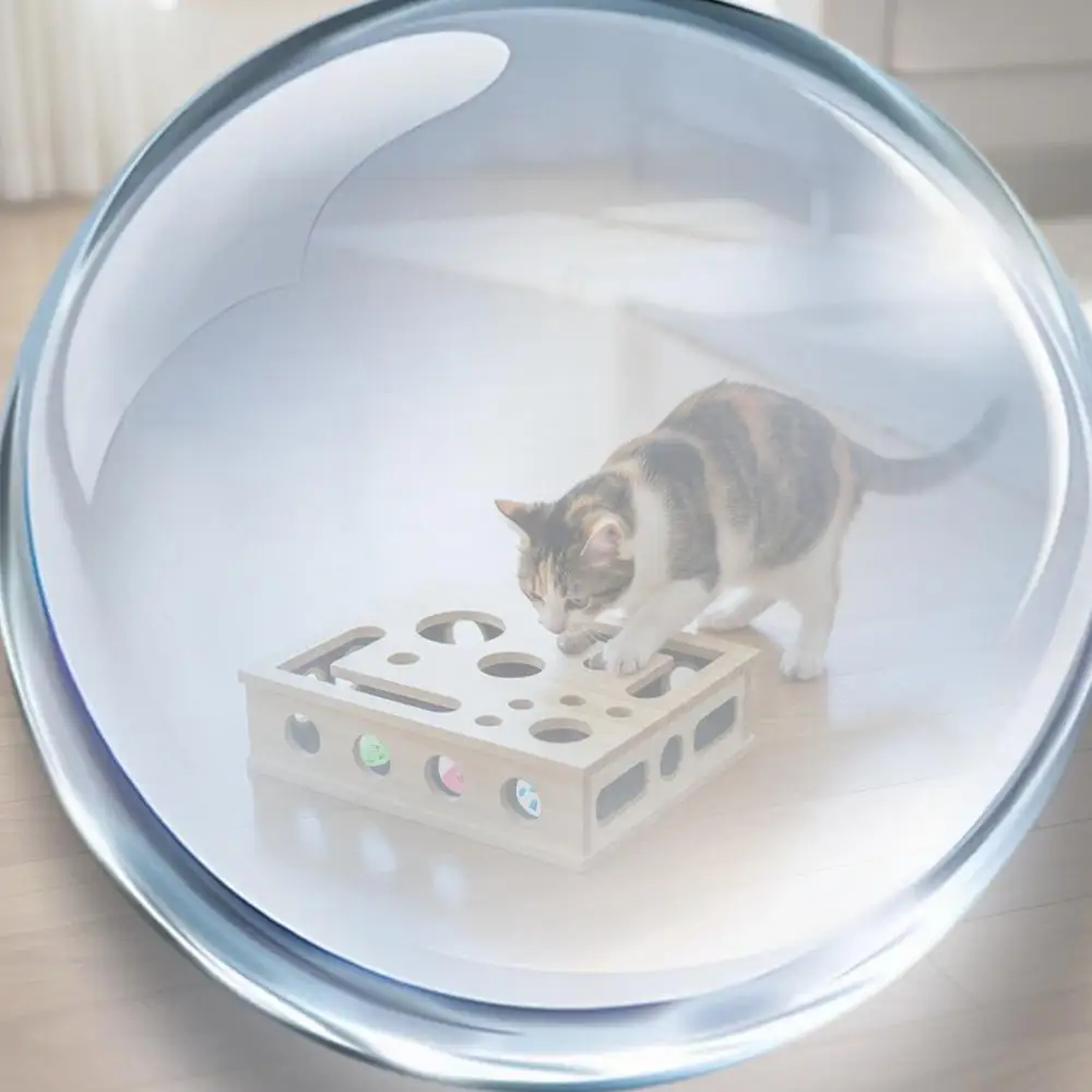 

Интерактивная деревянная коробка-головоломка для кошек, игрушечный лабиринт с 3 шариками, коробка для обогащения кошек, кошачьи царапины для котят, умные физические упражнения в помещении